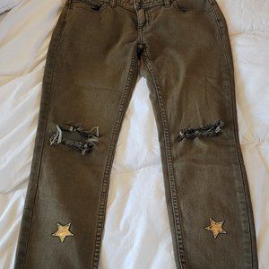 Free People Low Rise Frayed Hem Busted Knee Jeans